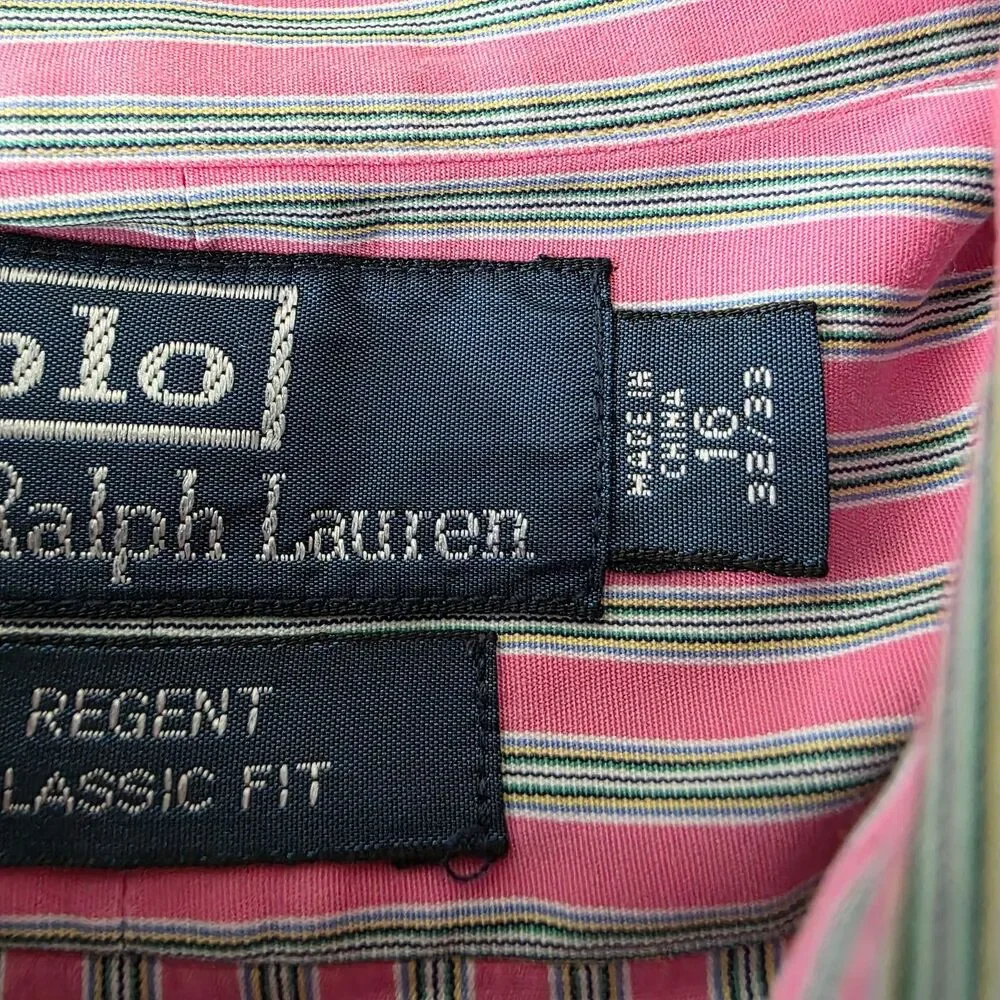 Vtg Polo Ralph Lauren Regent Shirt Men's 16 32/33 Pink Striped Long Sleeve